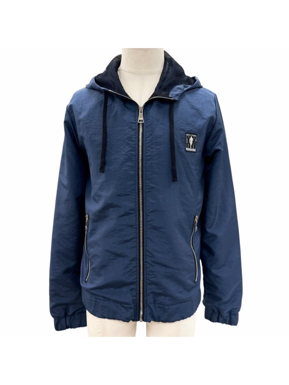 Dolce & Gabbana Black Tag Zip Up Nylon Jacket Hoodie Navy 44